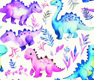 卡通  水彩 恐龙与植物图案