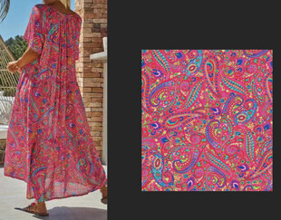 粉色印花长裙及图案展示