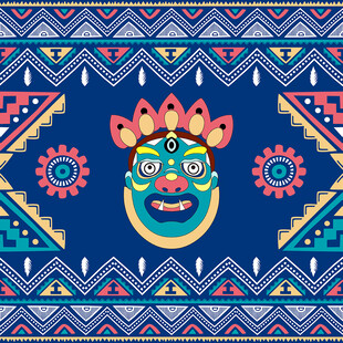 民族风图案中的神秘面具