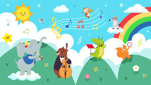 可爱小动物音乐会卡通儿童背景墙