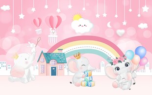 卡通粉色少女彩虹桥背景墙图片