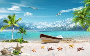 蓝天白云椰树大海背景墙