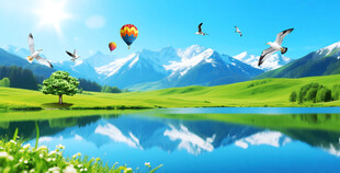 雪山草原湖泊牧场