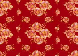 红色花卉图案中式背景图