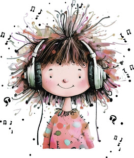 戴耳机听音乐的俏皮女孩
