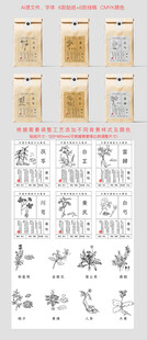传统中药袋及草药贴纸