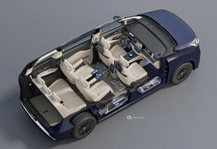 蓝色汽车内部构造展示