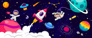卡通宇航员太空火箭宇宙星球背景