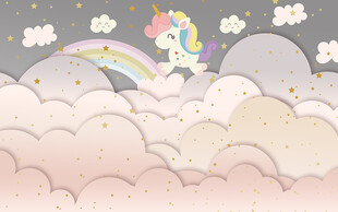 可爱卡通独角兽儿童房背景墙