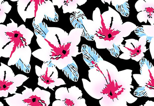 黑白底粉色花朵图案