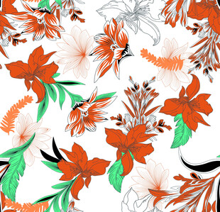 橙红花卉图案设计素材