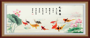 荷花九鱼图
