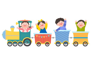 儿童游乐园做火车玩耍教育类插画