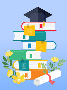 毕业季高考成绩单彩色书籍学士帽