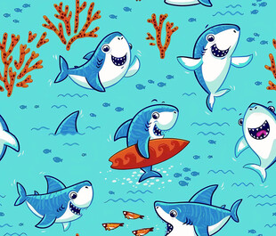 可爱鲨鱼海洋欢乐图案
