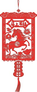红色骏马剪纸挂饰