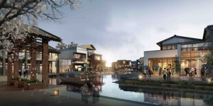 河畔中式建筑群景观