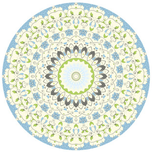 蓝白花卉圆形曼陀罗图案