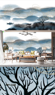 新中式客厅山水意境装饰背景墙壁