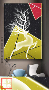 感现代意境线条麋鹿走廊装饰画