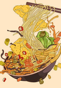 美味螺蛳粉手绘插画