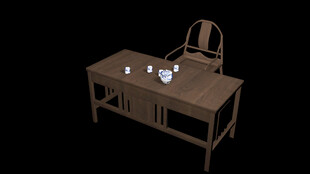 复古中式桌椅茶具组合建模