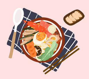 美味日式拉面套餐手绘插画