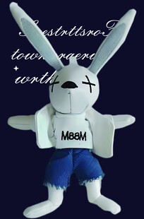 可爱白兔玩偶穿蓝裤