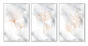 三幅简约花卉大理石矢量挂画