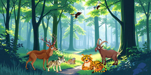 动物乐园卡通丛林儿童背景墙