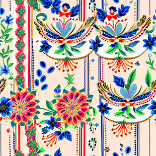 多彩花卉鸟类民族风图案