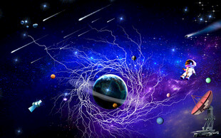 太空宇航员星球宇宙闪电雷电背景