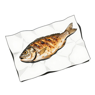 纸上烤鲫鱼插画