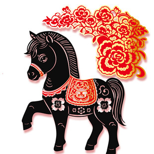 马年剪纸装饰喜庆图案