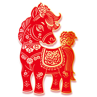 红色剪纸风吉祥骏马图案