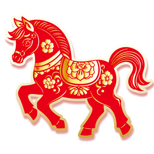 红色吉祥马剪纸装饰图案