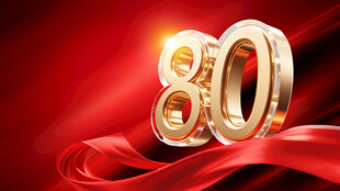 80周年庆典 金字红飘带