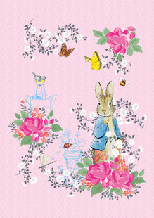 粉色背景的兔子花卉插画