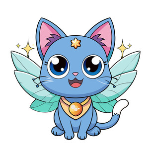 蓝色带翼小猫卡通形象