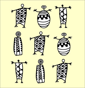 手绘民族风人物与器物图案