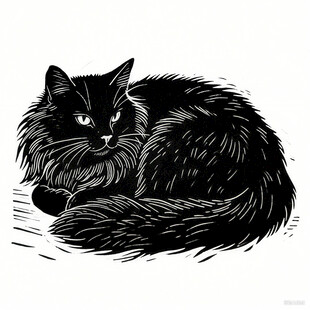 蜷卧的黑猫插画