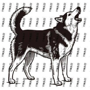 嚎叫的黑白狗图案