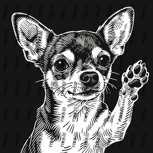 吉娃娃挥手萌态插画