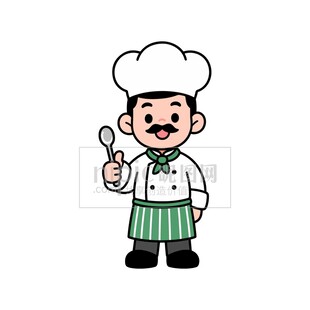 可爱卡通男厨师拿着勺子