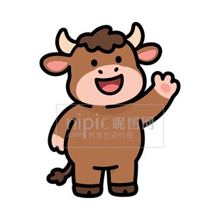 可爱卡通小牛挥手