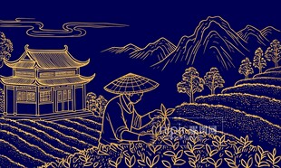 古风茶园茶山元素背景