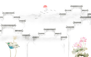 水墨江南水乡背景墙