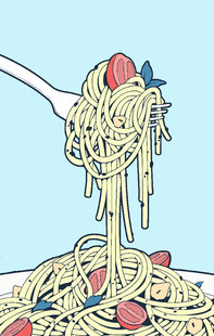 叉子上缠绕的美味意大利面