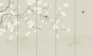 新中式工笔花鸟画背景墙