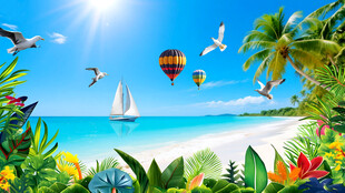 大海沙滩风景画